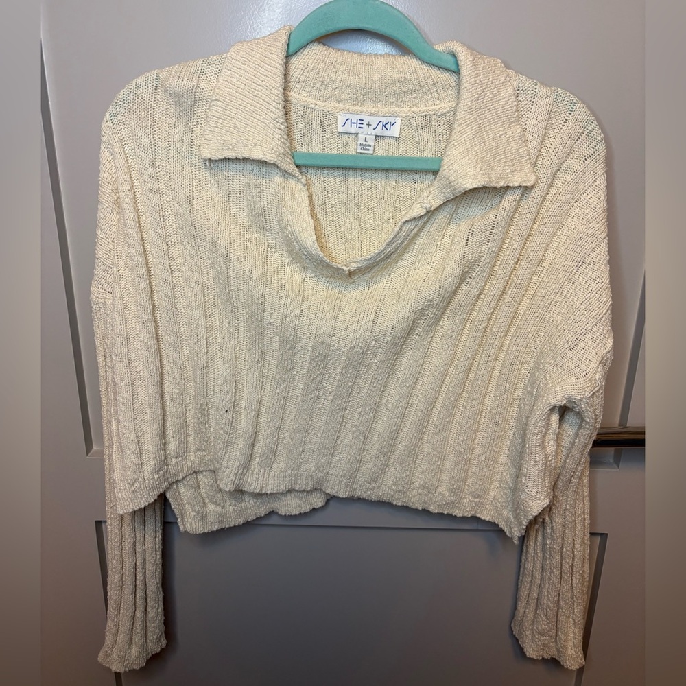 She + Sky Off-White Collared Neck Sweater